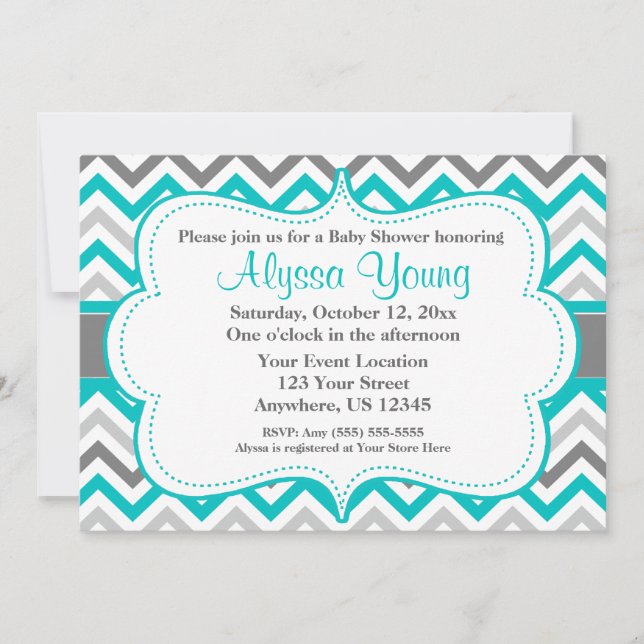 Invitación verde azulada gris de Chevron (Anverso)