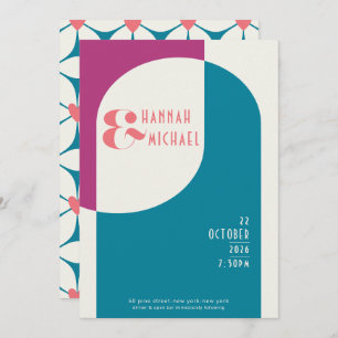 Invitación Verde azulada magenta vintage