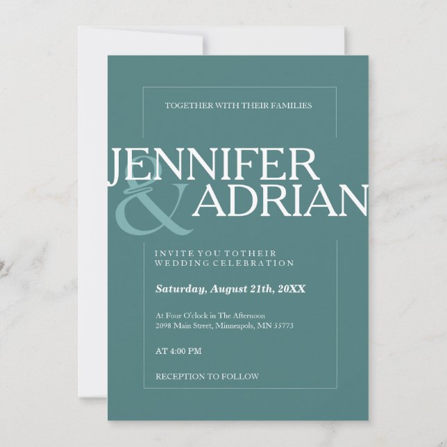 Invitación verde azulada Mínima Simple Wedding (Reverso)