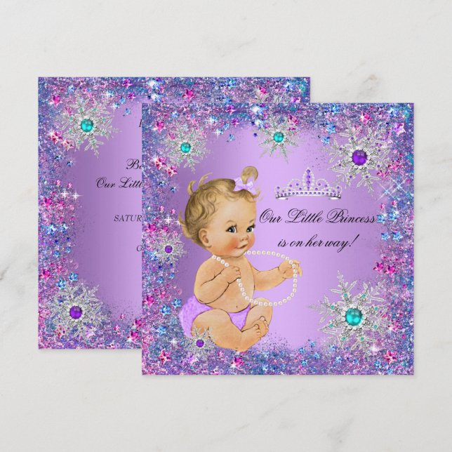 Invitación Verde azulada morada rosa azul morado princesa Bab (Anverso / Reverso)