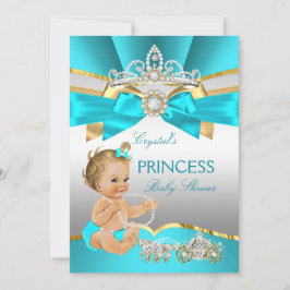 Invitación Verde azulada Princesa de oro azul Baby Shower Blo