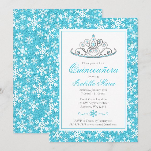 Invitación Verde azulada Princesa de Plata Invierno Wonderlan (Anverso / Reverso)