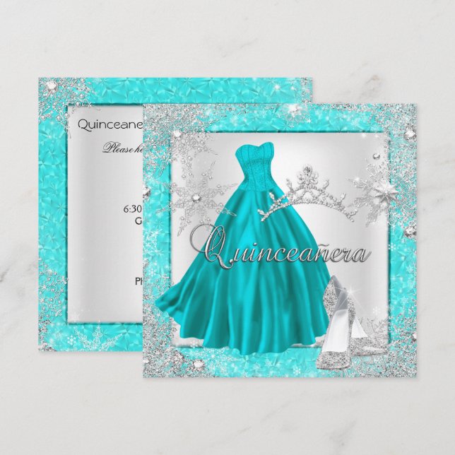 Invitación Verde azulada Quinceanera 15ª Elite Elegante Fiest (Anverso / Reverso)