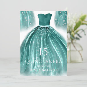 Invitación Verde azulada sirena verde vestido Quinceanera Fie