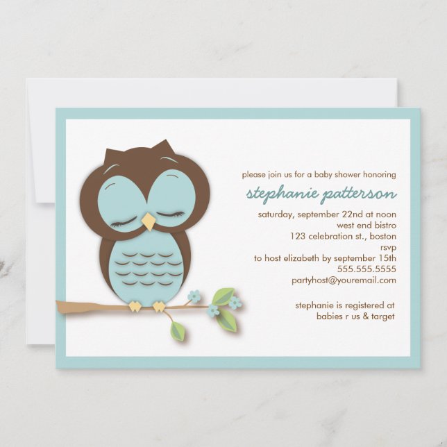 Invitación verde azulada soñolienta dulce de Baby (Anverso)