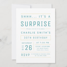 Invitación Verde azulada tipografía simple sorpresa cumpleaño