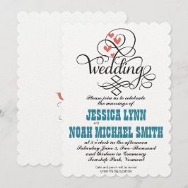 Invitación Verde azulada y coral de corazones capr