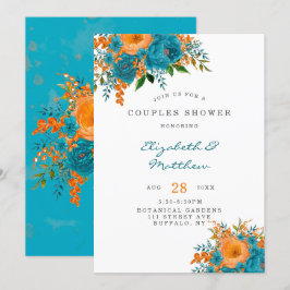 Invitación Verde azulada y Naranja Pintada Florals Ducha Pare