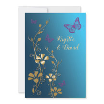 Verde azuladas, doradas, moradas y mariposas invit