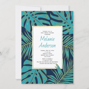 Invitación Verde azuladas hojas tropicales marinas boda ducha