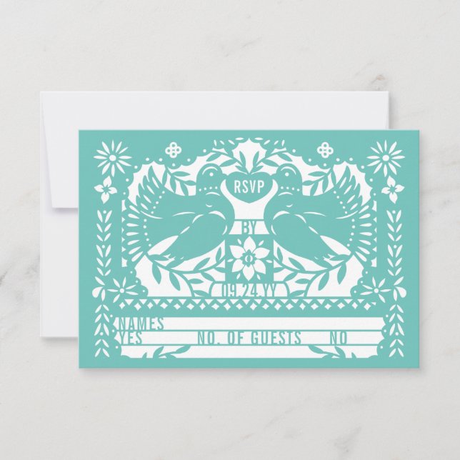 Invitación Verde azuladas palomas faciales mexicanas Papel Pi (Anverso)