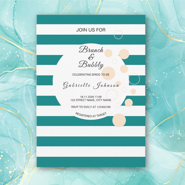Invitación Verde azuladas rayas Polka Dot Brunch Bubbly Bribb (Subido por el creador)