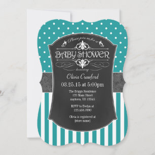 Invitación Verde azulado Aqua Blue Chalkboard Stripes Baby Sh