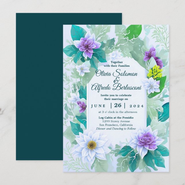 Invitación Verde azulado azul elegante moderno y caprichoso t (Anverso / Reverso)