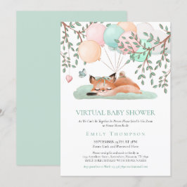 Invitación Verde azulado Baby Shower virtual con globo Fox so