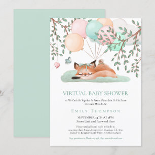 Invitación Verde azulado Baby Shower virtual con globo Fox so