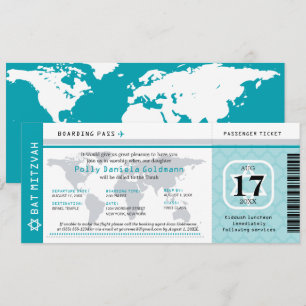 Invitación Verde azulado Bat Mitzvah World Travellers Pass