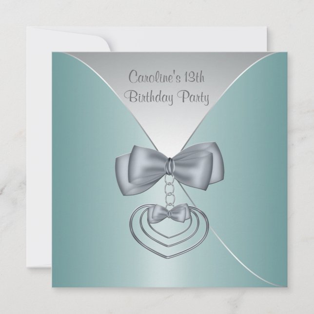 Invitación Verde azulado Blue 13th Birthday Party Elegant Inv (Anverso)