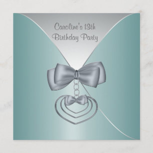 Invitación Verde azulado Blue 13th Birthday Party Elegant Inv