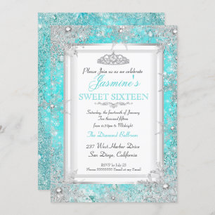 Invitación Verde azulado Blue Aqua Silver Winter Wonderland S