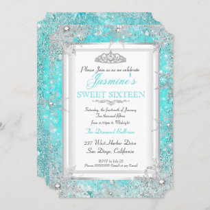 Invitación Verde azulado Blue Aqua Silver Winter Wonderland S
