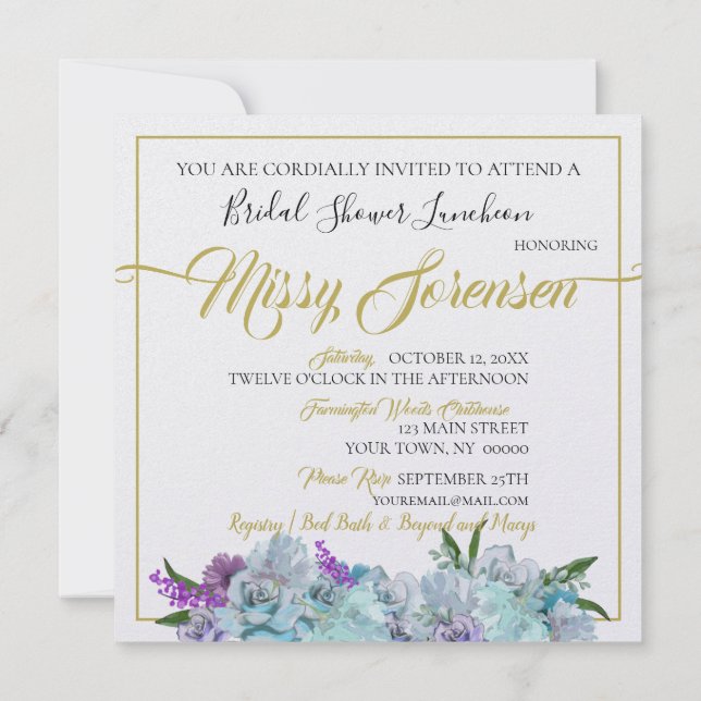 Invitación Verde azulado Blue Bouquet Boda Suite Bridal Showe (Reverso)