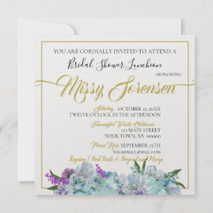 Invitación Verde azulado Blue Bouquet Boda Suite Bridal Showe