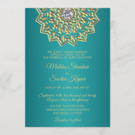 Invitación Verde azulado Blue Green Mandala Gold Boda indio
