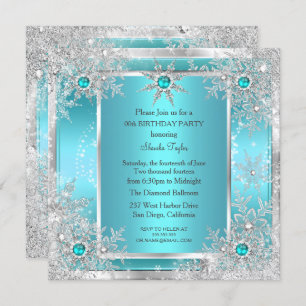 Invitación Verde azulado Blue Snowflake Silver Winter Wonderl