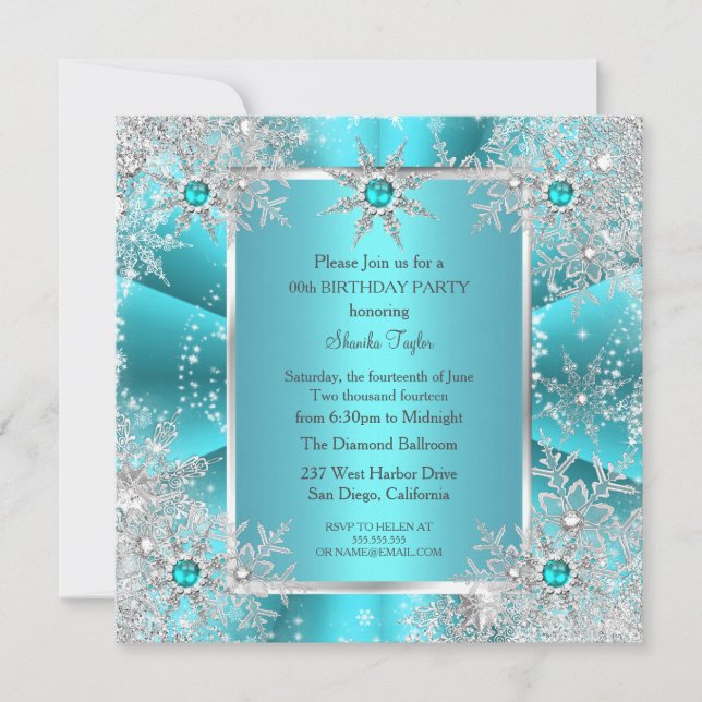 Invitación Verde azulado Blue Snowflake Silver Wonderland 2 (Anverso)
