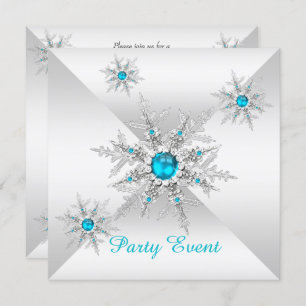 Invitación Verde azulado Blue Snowflakes Winter Wonderland Fi