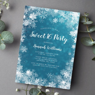 Invitación Verde azulado Blue Snowflakes Winter Wonderland Sw