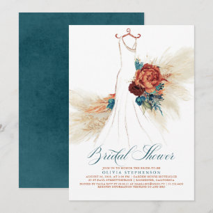 Invitación Verde azulado Blue Terracotta Floral Boho Bridal S