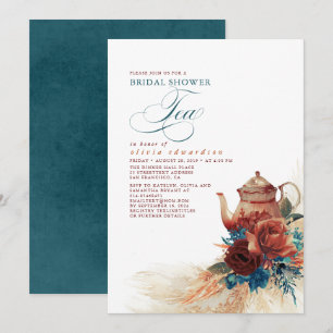 Invitación Verde azulado Blue Terracotta Floral Bridal Shower