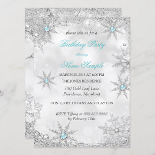 Invitación Verde azulado Blue Winter Wonderland Birthday Part