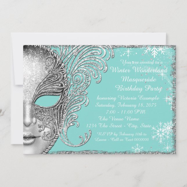 Invitación Verde azulado Blue Winter Wonderland Birthday Part (Anverso)