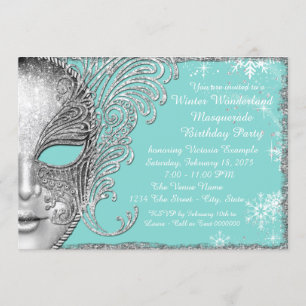 Invitación Verde azulado Blue Winter Wonderland Birthday Part