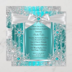 Invitación Verde azulado Blue Winter Wonderland Snowflake Sil