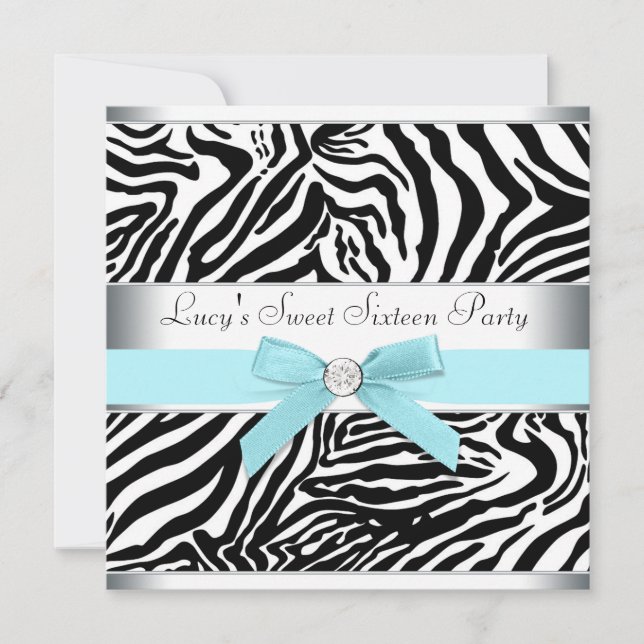 Invitación Verde azulado Blue Zebra Sweet Dieciséis Cumpleaño (Anverso)