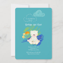 Invitación Verde azulado Boho Teddy Bear Baby Shower