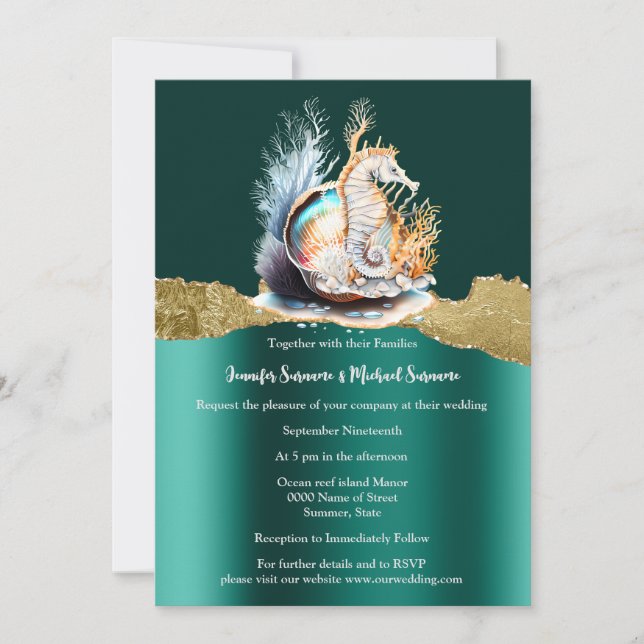 Invitación Verde azulado caballito de mar shimmer irridescent (Anverso)