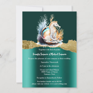 Invitación Verde azulado caballito de mar shimmer irridescent