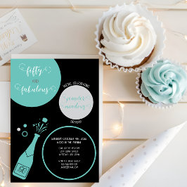 Invitación Verde azulado Champagne negro 50 y fabuloso cumple