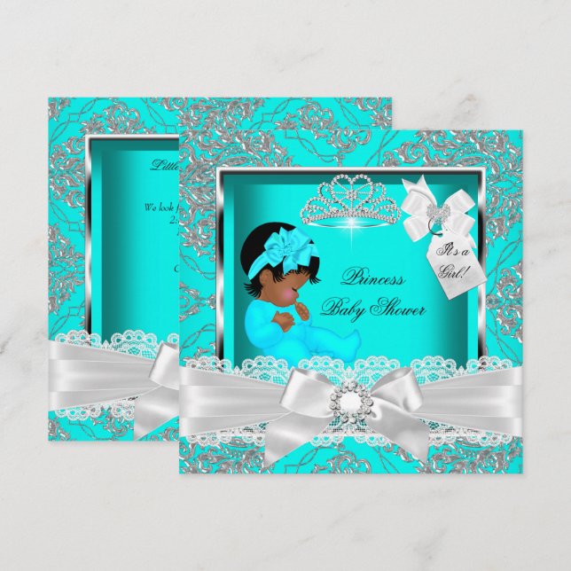 Invitación Verde azulado Chica de Baby Shower de la princesa  (Anverso / Reverso)