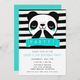 Invitación Verde azulado chica Panda 5ª fiesta de cumpleaños