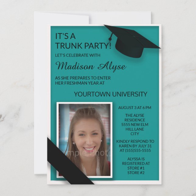 Invitación Verde azulado Colegio Negro Fiesta troncal Dorm Sh (Anverso)