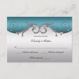 Invitación Verde azulado con Ornate Silver Swirls RSVP
