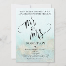 Invitación Verde azulado con oro antes de hacerlo Sr. y Sra. 