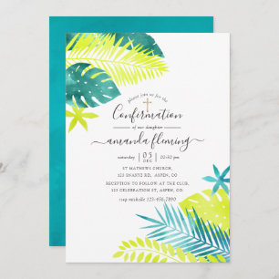 Invitación Verde azulado - Confirmación tropical turquesa y l