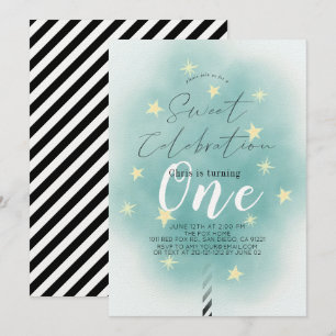 Invitación Verde azulado Cotton Candy Sweet Boy 1 cumpleaños